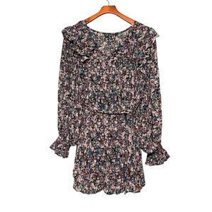 NWT Endless Rose Ruffle Pleated Floral Romper Long Sleeve Sash Belt Size M